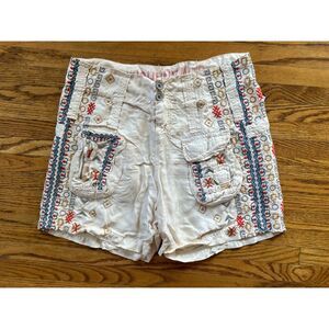 JOHNNY WAS Cream Embroidered Boho Cupra Shorts Women's Size 28